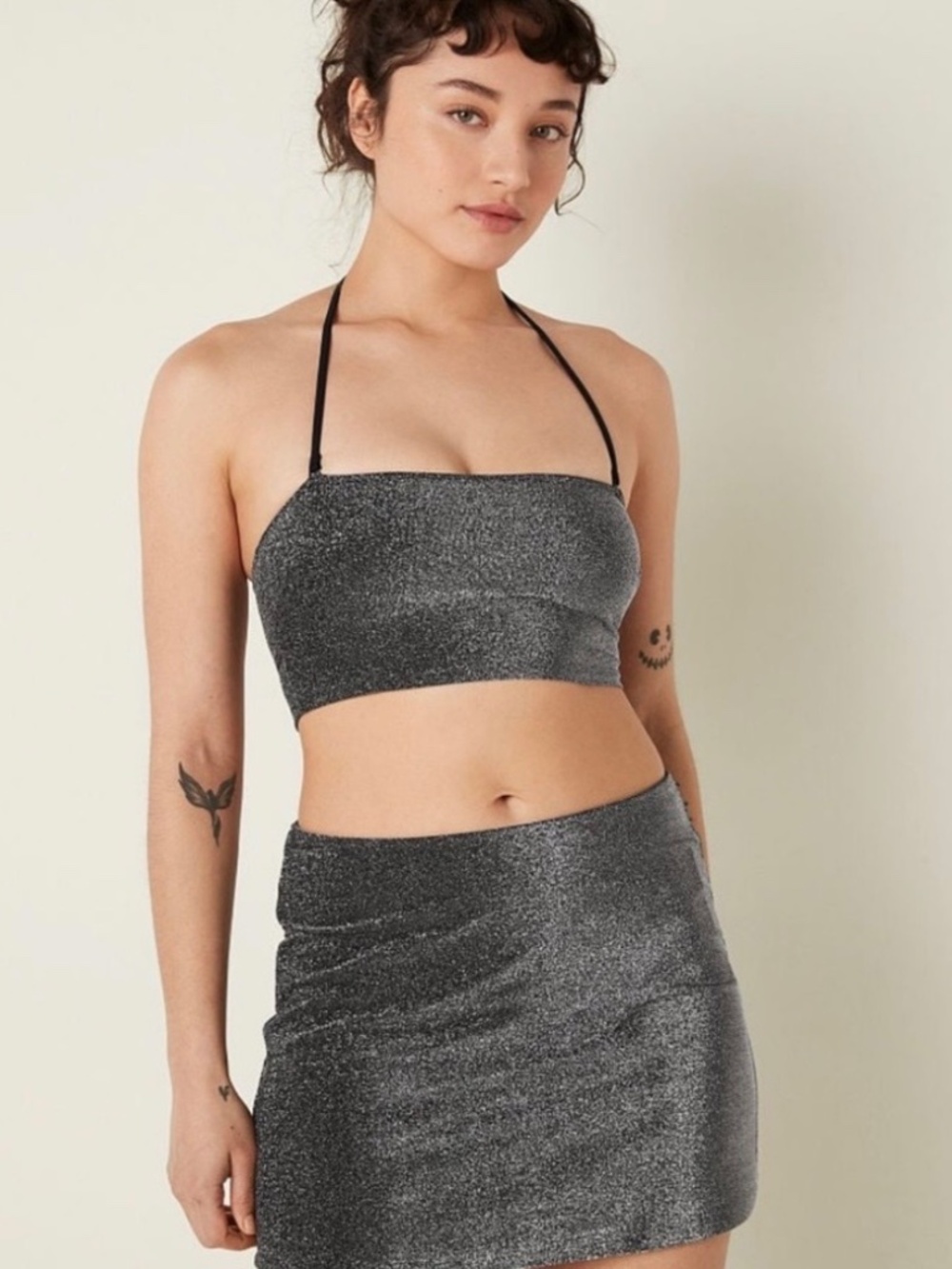 Victoria Secret PINK Black Gray Shimmer Glitter Lurex Swim Skirt Mini Y2K